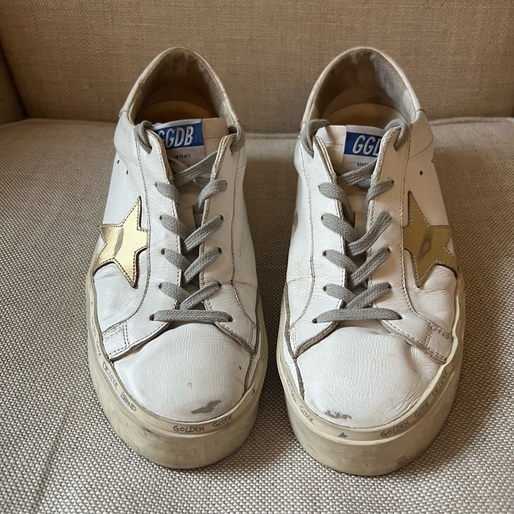 Golden Goose White Hi Star Sneakers with Gold Star